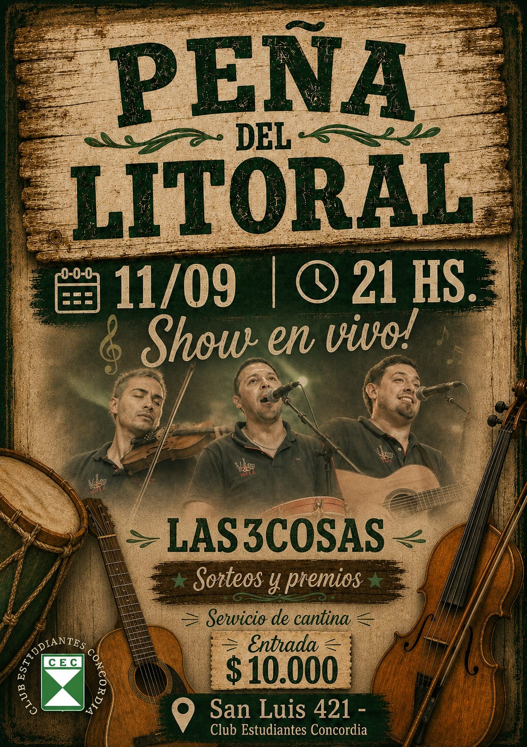 Peña del Litoral: música en vivo en el Club Estudiantes Concordia