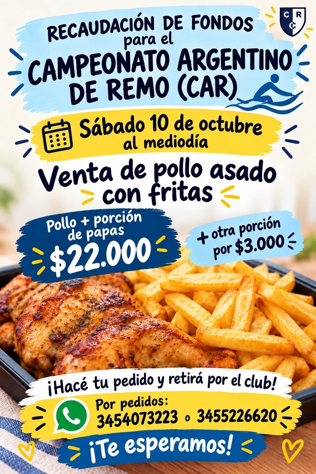 El equipo de remo del Club Regatas Concordia organiza una venta de pollos